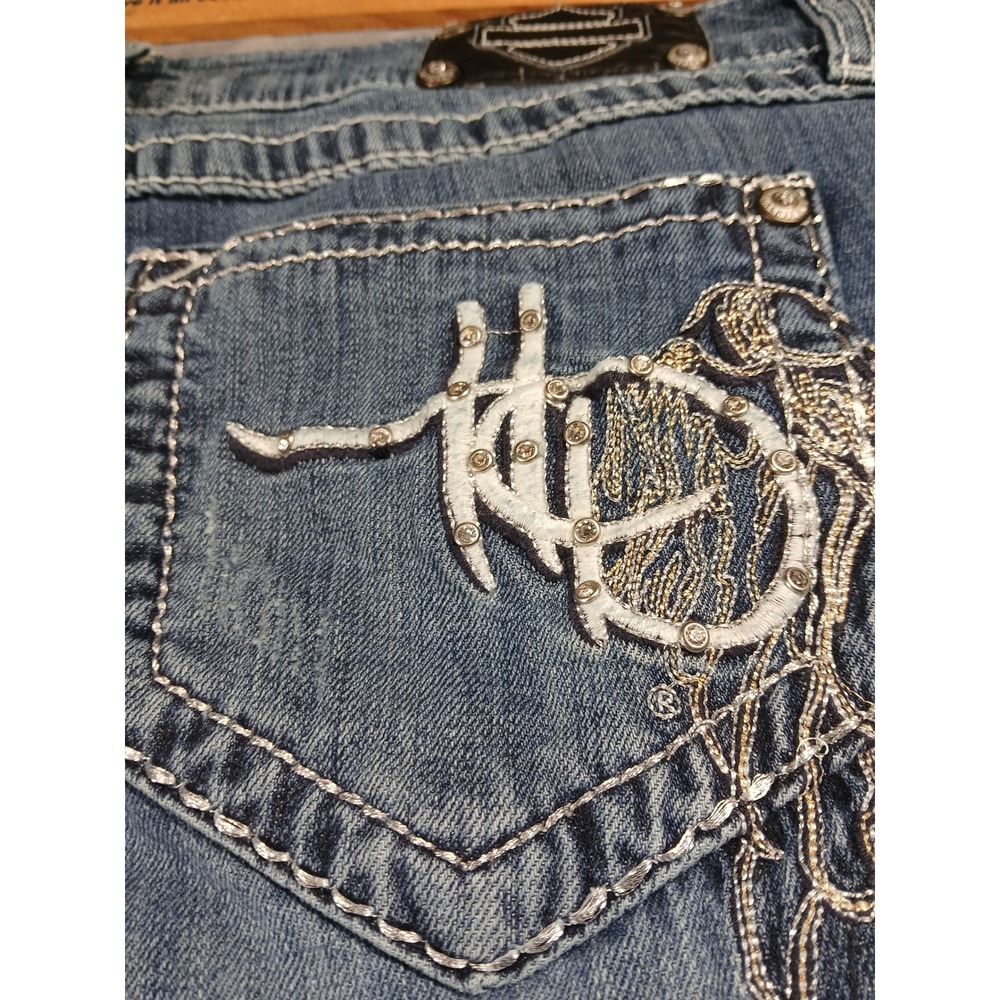 Harley Davidson rhinestone angel wing pocket jeans size 12 Y2K mcbling biker - Picture 11 of 13